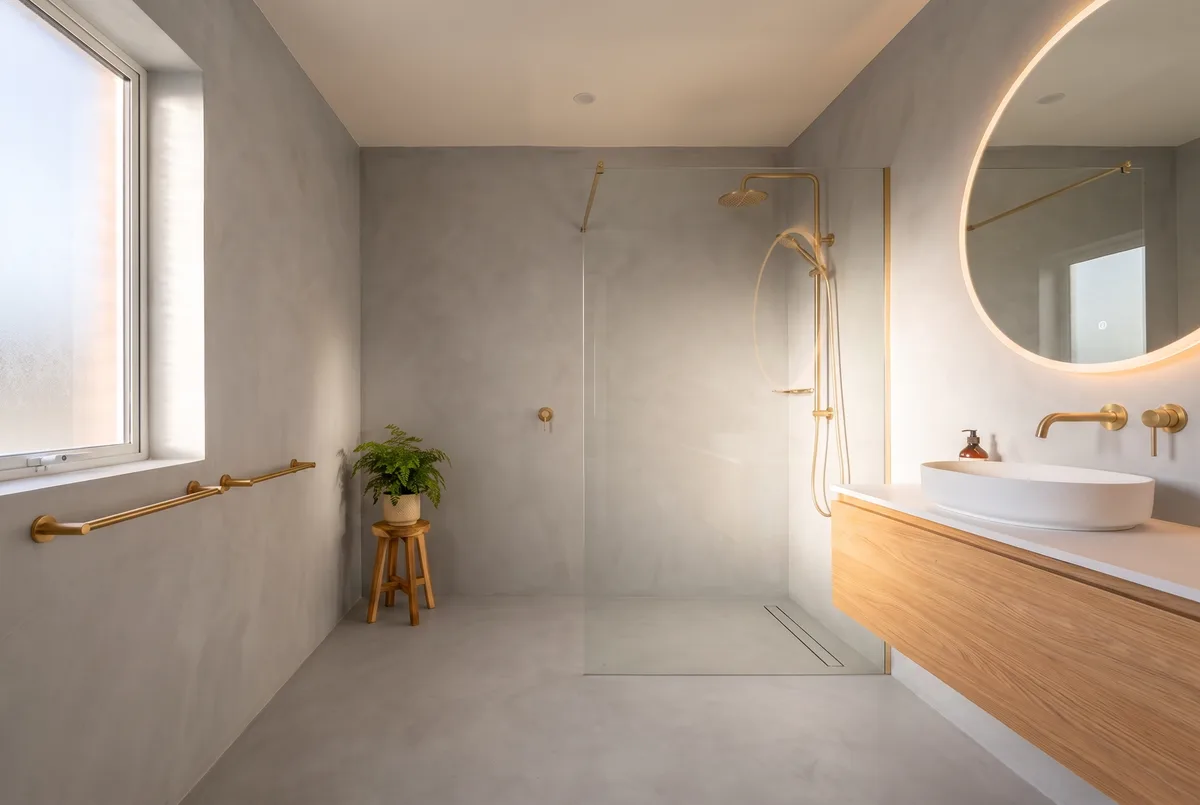 Fugenloser Boden in Betonoptik – nahtlose Bodenbeschichtung im Badezimmer